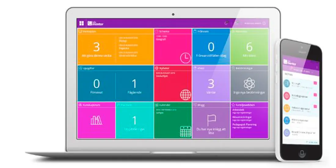 Laptop och smartphone visar Infomentor appen.