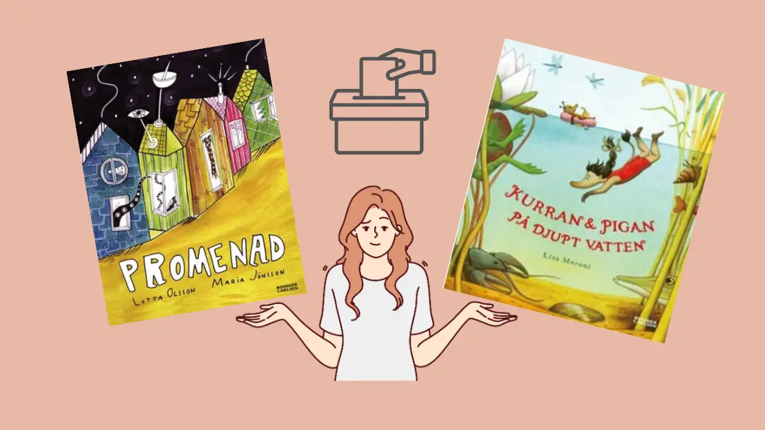 Två böcker och en person som försöker välja vilken den ska ta