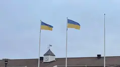 Ukrainska flaggan vid kommunhuset.